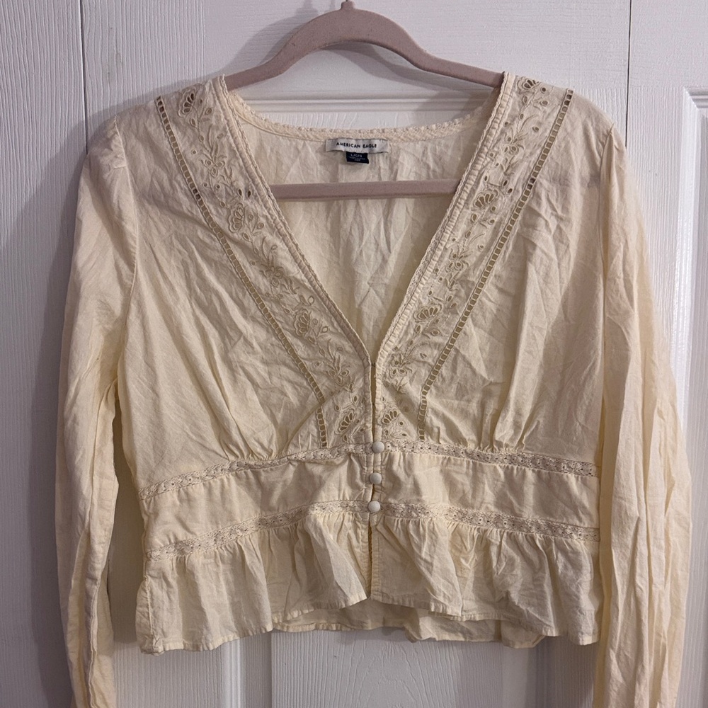 American Eagle Outfitters Cream Lace Blouse